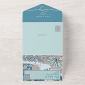 抽象芸術植物性ティール（緑がかった色）結婚ズ オールインワン招待状 (外側)