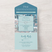 抽象芸術植物性ティール（緑がかった色）結婚ズ オールインワン招待状 (内側)