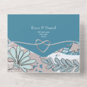 抽象芸術植物性ティール（緑がかった色）結婚ズ オールインワン招待状 (裏面)