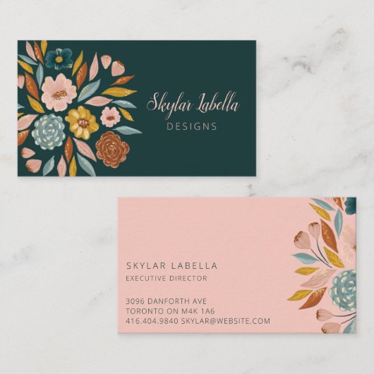 抽象芸術植物性フローラ&リーフオイル塗装 名刺 (正面/裏面)