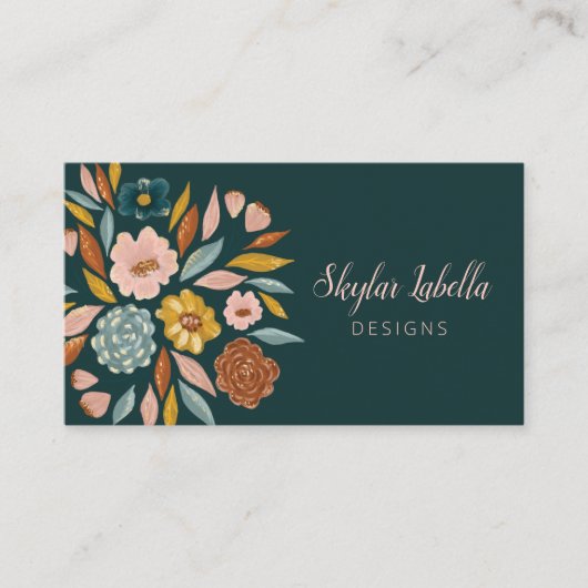 抽象芸術植物性フローラ&リーフオイル塗装 名刺 (正面)