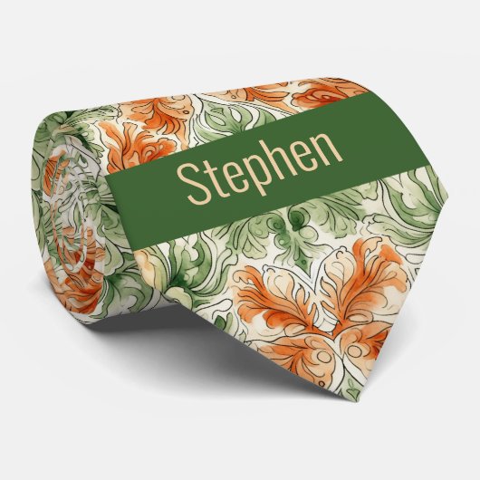 抽象芸術植物性焦げオレンジとモスグリーン ネクタイ (ロール)