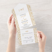 抽象芸術植物線葉白およびアステカ金ゴールド オールインワン招待状 (貼ってはがせる)