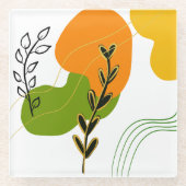 抽象芸術植物葉 ガラスコースター (正面)
