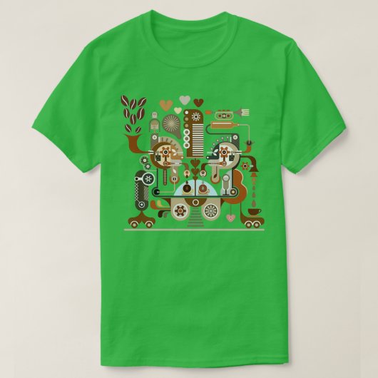 抽象芸術様式化コーヒー製造プロセススキーム Tシャツ (デザイン正面)