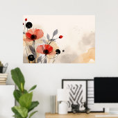 抽象芸術模様（赤）花背景 ポスター (ホームオフィス)