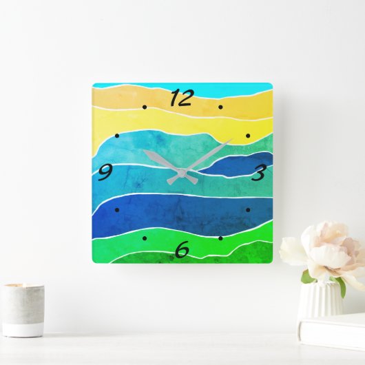抽象芸術横ストライプ方向のパターン スクエア壁時計 (ホーム)