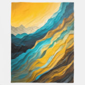 抽象芸術横向きブルーイエローブラウン フリースブランケット (正面)