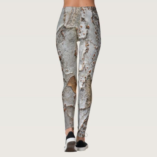 抽象芸術樹皮写真ホワイトグレーパターン自然 レギンス (裏面)