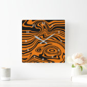 抽象芸術歪み黒とオレンジの線 – カスタマイズ可能 スクエア壁時計 (ホーム)