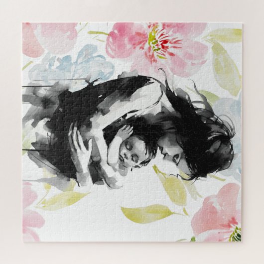 抽象芸術母と子のインクと水の色 ジグソーパズル (横)