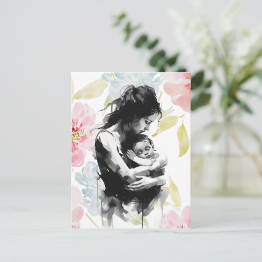 抽象芸術母と子のインクと水の色 ポストカード (スタンド正面)
