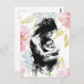 抽象芸術母と子のインクと水の色 ポストカード (正面/裏面)