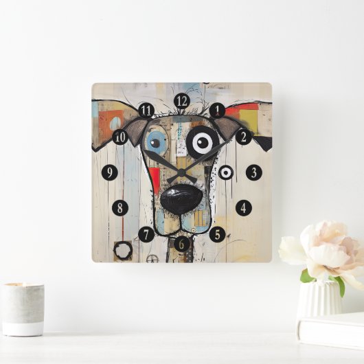 抽象芸術毛様犬 スクエア壁時計 (ホーム)