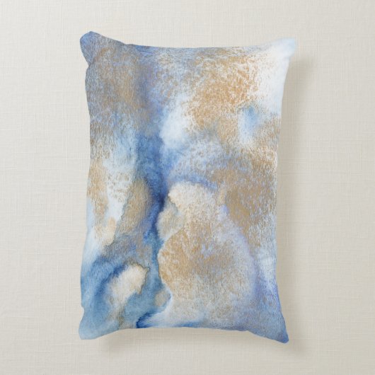 抽象芸術水の色と金ゴールド絵画の アクセントクッション (裏面(縦))