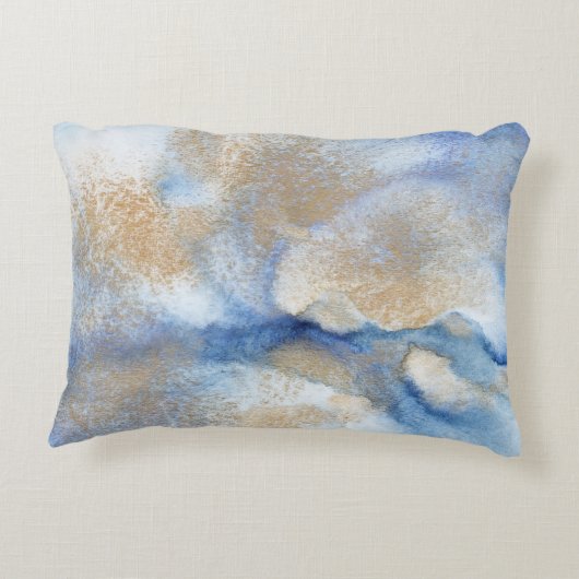抽象芸術水の色と金ゴールド絵画の アクセントクッション (裏面)