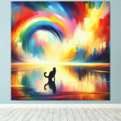 抽象芸術水の虹と猫の反射 キャンバスプリント (インサイチュ (ウッドフロア))