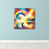 抽象芸術水の虹と猫の反射 キャンバスプリント (インサイチュ (ウッドフロア))