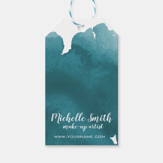 抽象芸術水カラーティール（緑がかった色）カラスプラッシュブラシストローク ギフトタグ (正面)