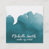 抽象芸術水カラーティール（緑がかった色）カラスプラッシュブラシストローク スクエア名刺 (正面)