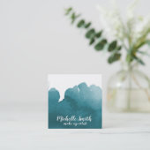 抽象芸術水カラーティール（緑がかった色）カラスプラッシュブラシストローク スクエア名刺 (スタンド正面)