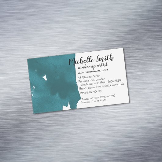 抽象芸術水カラーティール（緑がかった色）カラスプラッシュブラシストローク マグネット名刺 (インサイチュ)