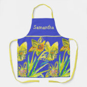 抽象芸術水仙の水彩黄色のフラワーブルー エプロン (正面)