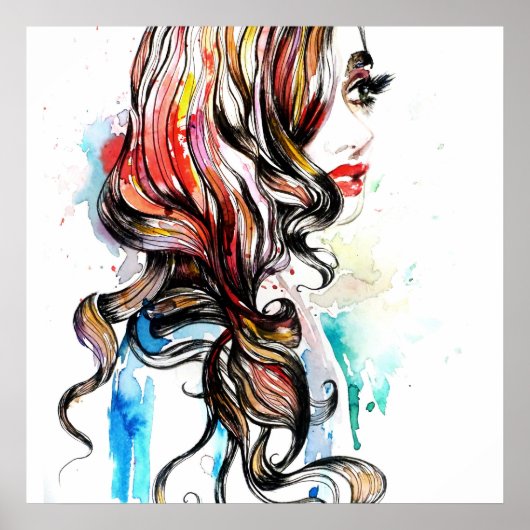 抽象芸術水墨色カラフル化粧 ポスター (正面)