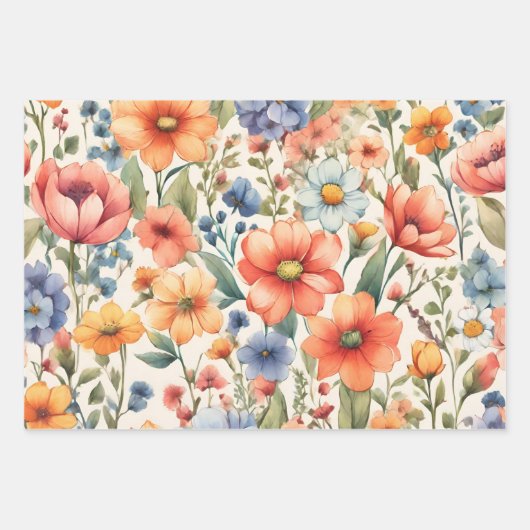 抽象芸術水彩の花(任意の大事な行事) ラッピングペーパーシート (正面3)