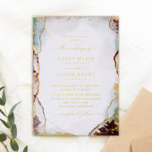 抽象芸術水彩アクア結婚レッド実在金ゴールド 箔招待状