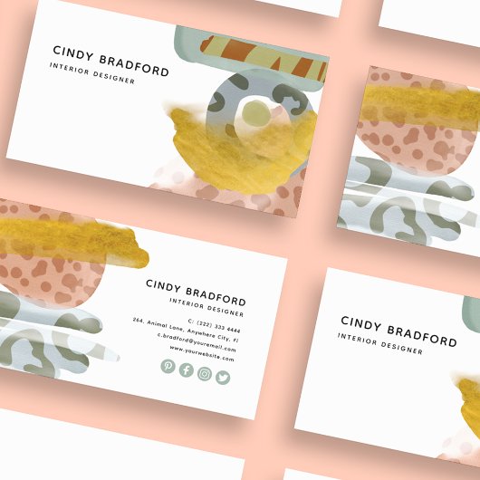 抽象芸術水彩アニマルプリント絵を描 名刺