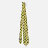 抽象芸術水彩イエロー&ブルーフローラモノグラム ネクタイ (裏面)