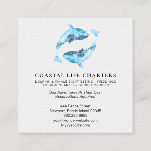 *~*抽象芸術水彩イルカ遊の沿岸 スクエア名刺 (裏面)