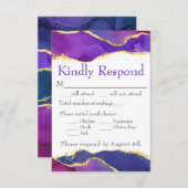 抽象芸術水彩インク明るい赤紫色ピンクパープル金ゴールド 出欠カード (正面/裏面)