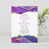 抽象芸術水彩インク明るい赤紫色ピンクパープル金ゴールド 招待状 (スタンド正面)