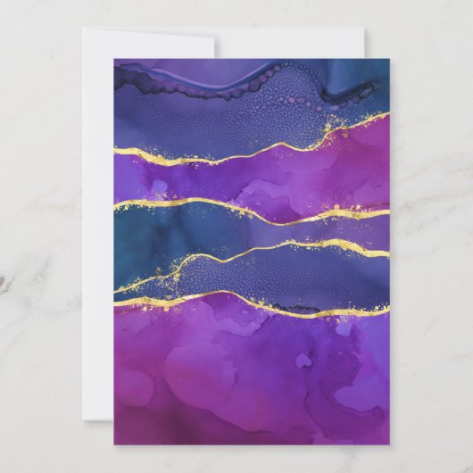 抽象芸術水彩インク明るい赤紫色ピンクパープル金ゴールド 招待状 (裏面)
