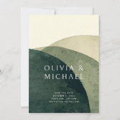 抽象芸術水彩オリーブグリーン結婚写真 セーブザデート (正面)