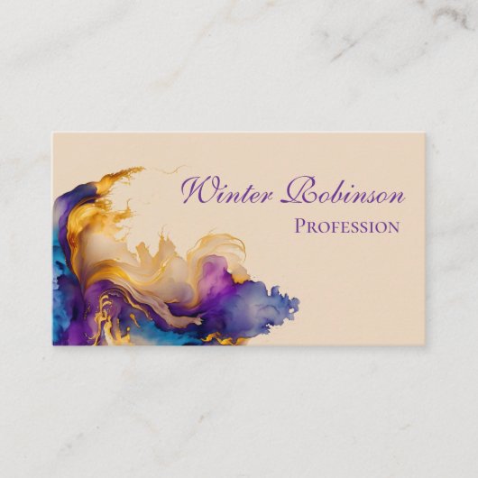 抽象芸術水彩カラフル及び金色インク 名刺 (正面)