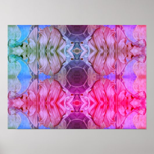 抽象芸術水彩ガーリーピンクフローラボーホパターン ポスター (正面)