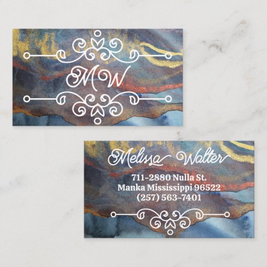 抽象芸術水彩クラシーレトロフローリッシュモノグラム 名刺 (正面/裏面)