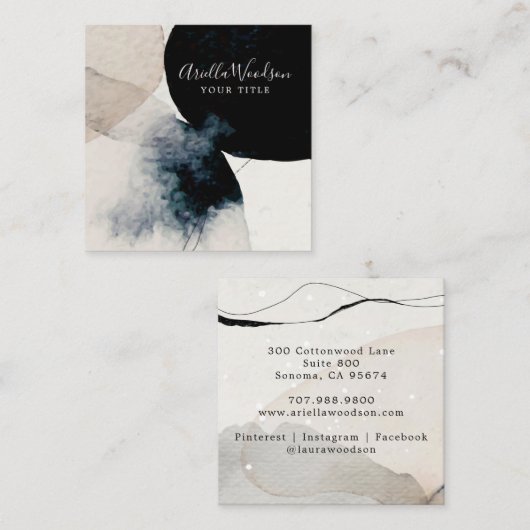 抽象芸術水彩クリーム及びブラックビジネスカード スクエア名刺 (正面/裏面)