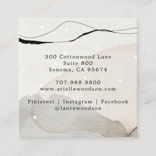 抽象芸術水彩クリーム及びブラックビジネスカード スクエア名刺 (裏面)