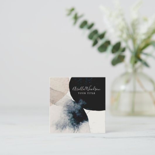 抽象芸術水彩クリーム及びブラックビジネスカード スクエア名刺 (スタンド正面)