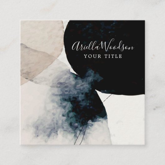 抽象芸術水彩クリーム及びブラックビジネスカード スクエア名刺 (正面)