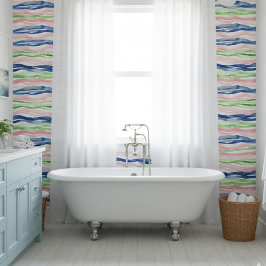 抽象芸術水彩グリーンピンクブルー波ストライプ数 タイル