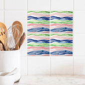 抽象芸術水彩グリーンピンクブルー波ストライプ数 タイル