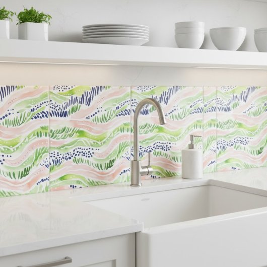 抽象芸術水彩グリーンピンクブルー装飾 タイル