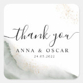 抽象芸術水彩グリーンブラシストロークと金ゴールド スクエアシール (正面)