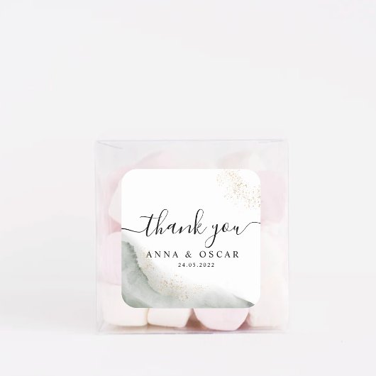 抽象芸術水彩グリーンブラシストロークと金ゴールド スクエアシール