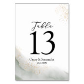 抽象芸術水彩グリーンブラシストロークと金ゴールド テーブルナンバー (正面)